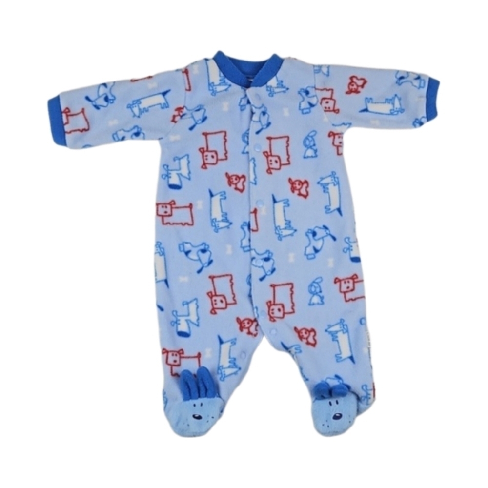 Little Me Fleece Footies in Blue Dog & Cow Print, 3 Months Baby